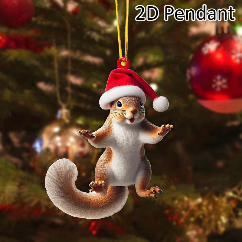 2D Acrylic Christmas Animal Pendants Horse Cat Dog Xmas Tree Drop Ornaments Decorations Christmas Eve Hangings Party Supplies