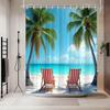 Coastal Ocean Shower Curtain Palm Tree Beach Chairs Summer Tropical Scenic Sea Hawaii Blue Sky Nature Scenery Seaside Shower