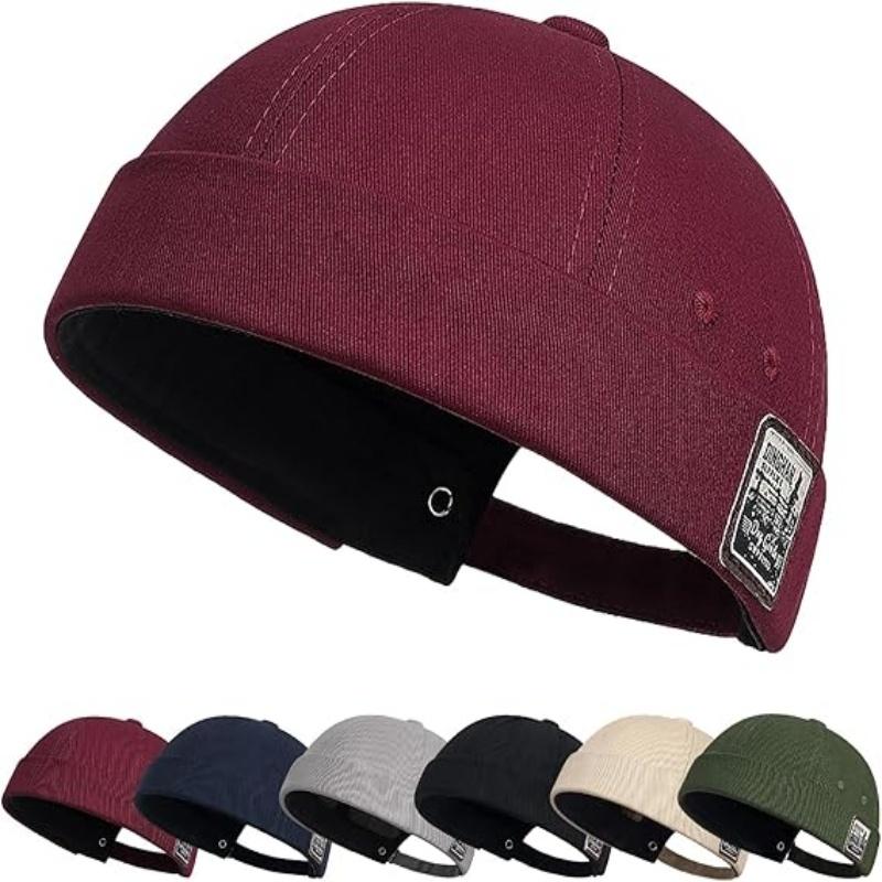 Unisex Cotton Hat Adjustable Brimless Docker Cap Rolled Cuff Sailor Hat Skullcap