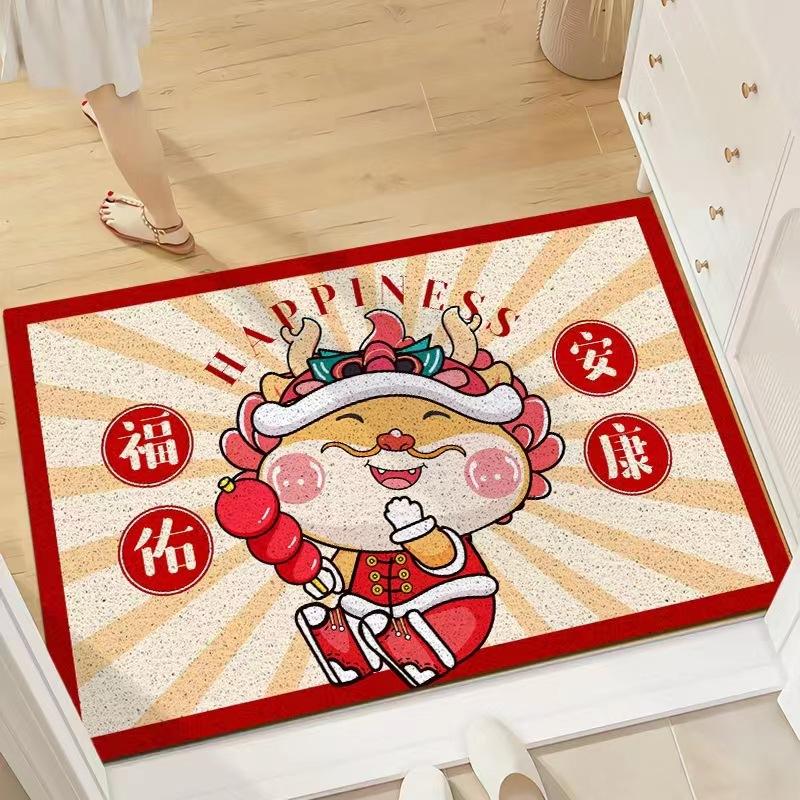 Dragon Year Lucky Home Tappetino antipolvere, antiscivolo, zerbino tagliabile, tappeto di Capodanno