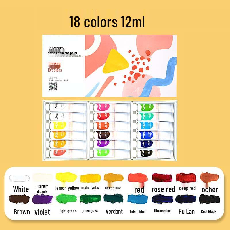 Mali Washable Gouache Paint Set for Beginners - 12, 18, or 24 Colors