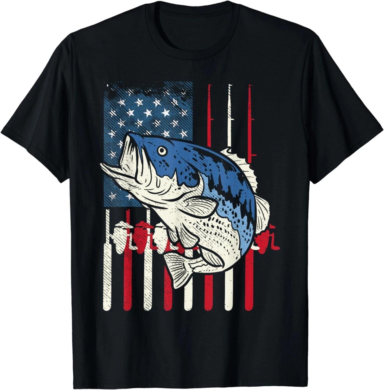 Bass Fish US American Flag Patriotic Fishing Fisherman Gift Unisex T-Shirt S