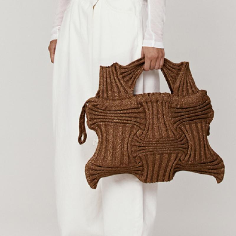 Pleatsmama Big Bow Bag Glitter Camel