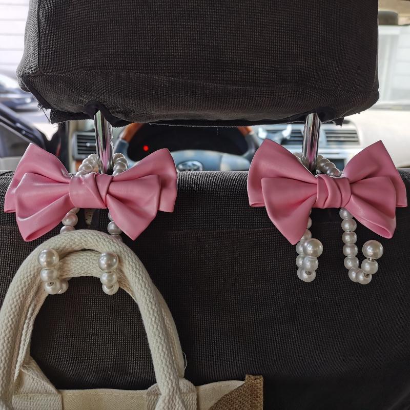 Cute Bowknot Car Hook Elegant Alloy Pearl Car Organizer Clip Car Seat Back Hanger Durable Lovely Bow Knot Car Hook Holder Hooks