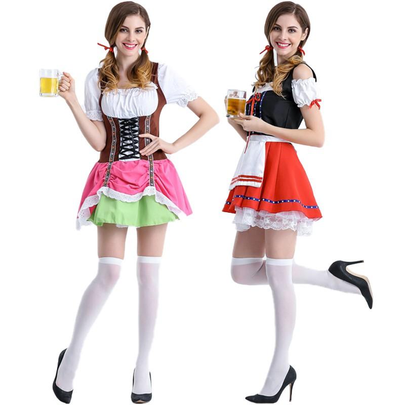 German Oktoberfest Costume Dress Women Cosplay Festival Party Bar Waitress Outfit With Headband Necklace