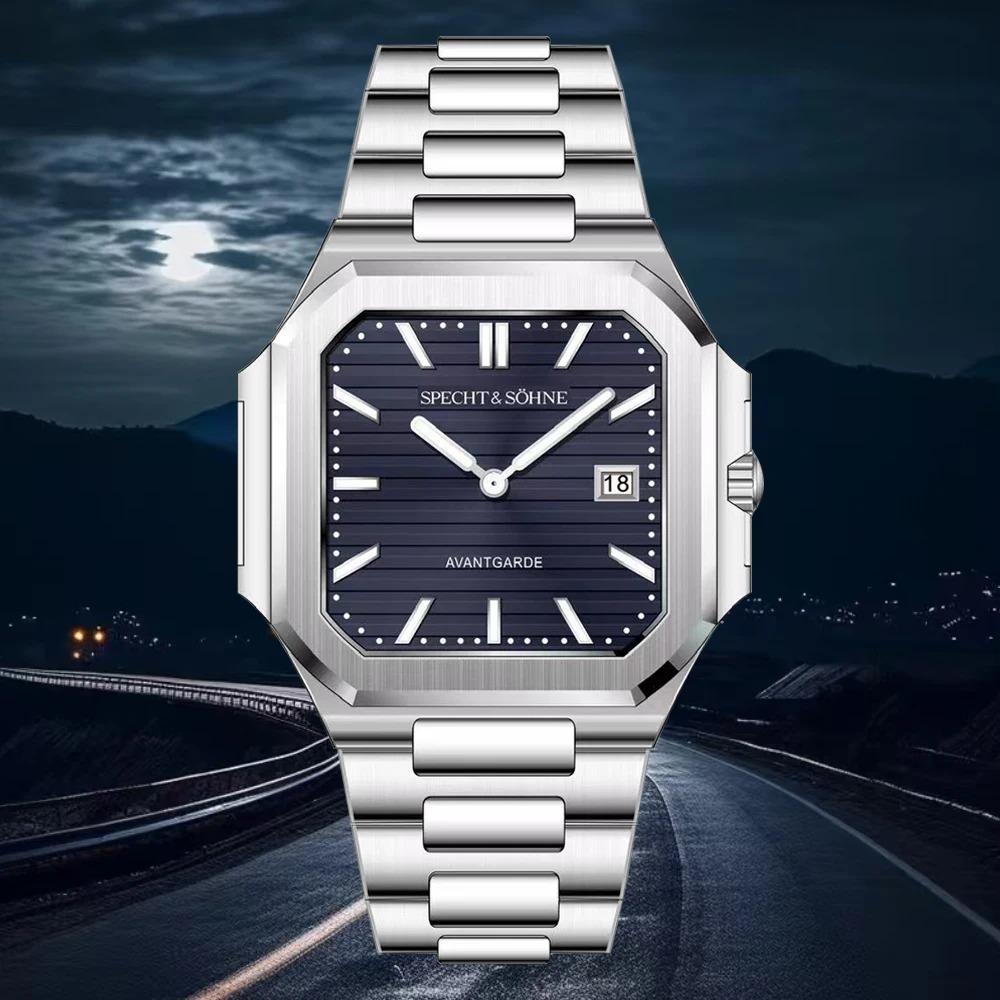 2025 Specht & Söhne New Hot Selling Ultrathin Cubic Watch For Men Quartz Wristwatch Sapphire Green Color Luminous Waterproof