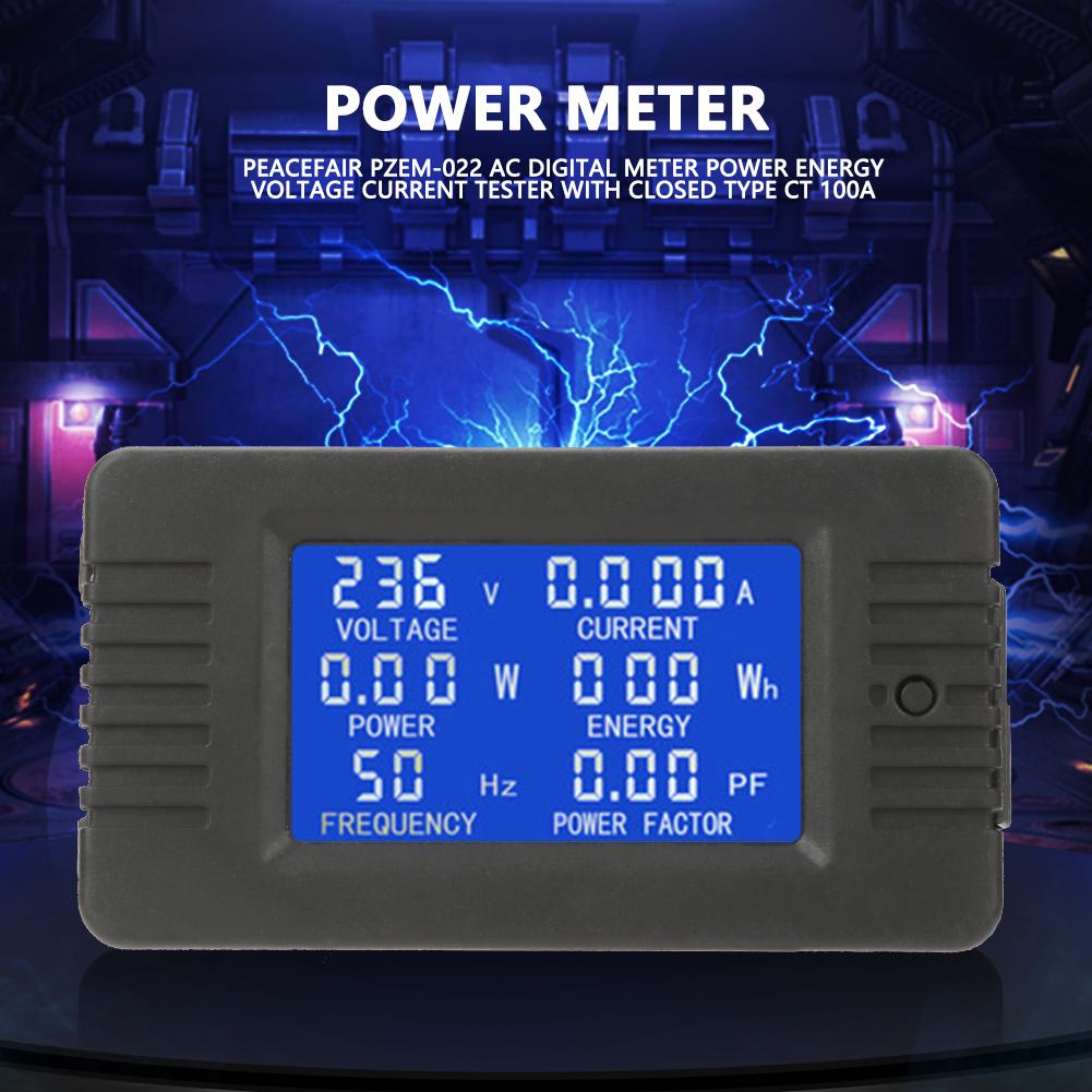 Digital AC Meter KWh Tester PEACEFAIR PZEM‑022 AC Digital Meter Power Energy Voltage Current Test With Closed Type CT 100A