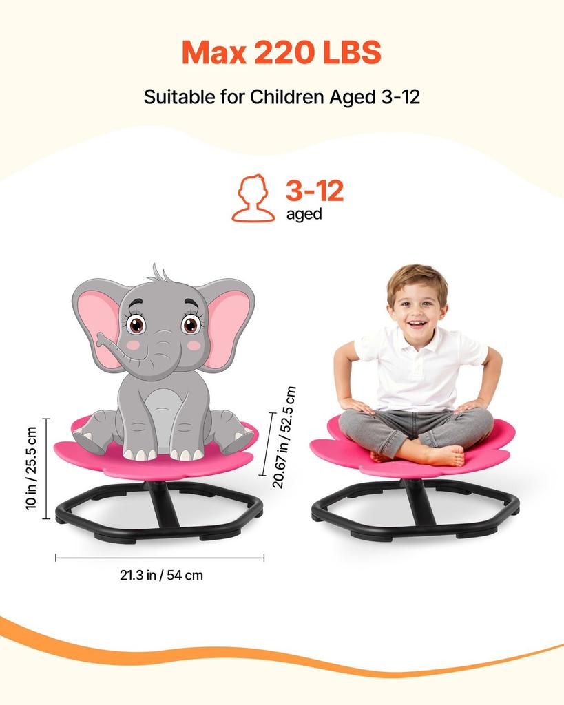 Kinder Drehstuhl, 100 kg Tragfähigkeit, Sensorischer Drehstuhl in Blumenform, Sensorischer Spielzeugsitz für autistische Kinder mit rutschfester Metallbasis, Kleinkind Sit & Spin
