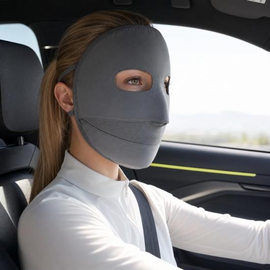 Soft Ice Silk Face Guard, Full Face Protection Face Shield, Breathable Holes Facekini with Elastic Ear Loop for Outdoor Activities Eye Forehead Neck