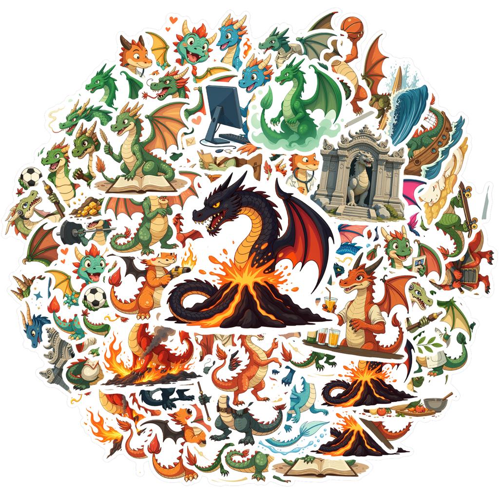 35pcs-100pcs Fantasy Mythical Creatures Stickers Cute Dragon Fantasy Stickers Stickers For DIY Phone Guitar