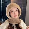 Winter Plush Knitted Hat Women's Mask Scarf Integrated Outdoor Cycling Plush Warm Ear Protection Hat Cold-proof Ski Hat