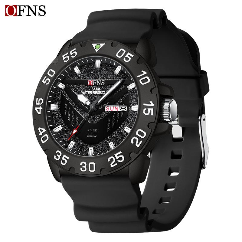 Oufannishi Men's Fashion Quartz Watch - Luminous, Waterproof, Silicone Strap, Double Calendar
