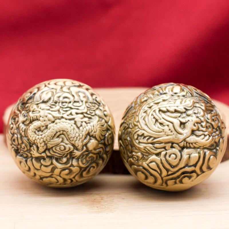 Brass Dragon & Phoenix Walnut Handballs: Retro Finger Exercise Copper Balls (Pair)