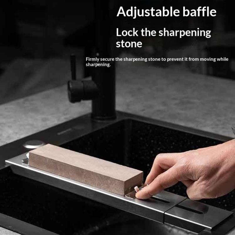 Stainless Steel Sink Sharpening Stone Holder Retractable Whetstone Base Adjustable Sink Whetstone Grinder Rack Kitchen Gadgets