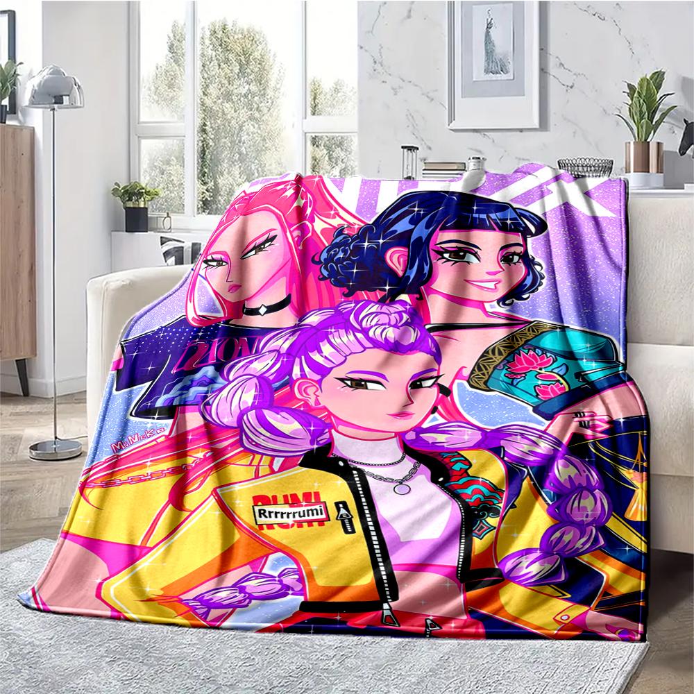 KPop Demon Hunters Theme Printed Blanket - Perfect for Couch, Bed, Travel & Outdoor Use | Machine Washable, Cozy & Durable.