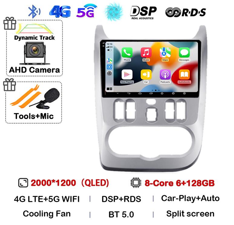 Android 14 Carplay Auto 4G+WIFI Car Radio For Renault Logan 1 Sandero 2009 2010 2011 2012 2013-2015 Multimedia GPS Head Unit DSP