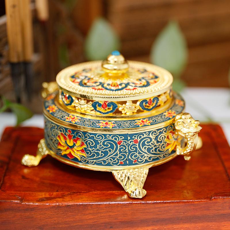 Antique-Style Enamel Lotus Sandalwood Incense Burner for Aromatherapy and Buddhist Ceremonies