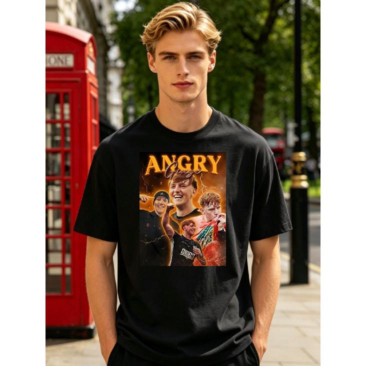 2026 New Angryginge T-Shirt with Ginger Hair And Angry Face Print Casual Round Neck Soft Top Machine Washable Short Sleeve Tee for Everyday Outfit S чёрный