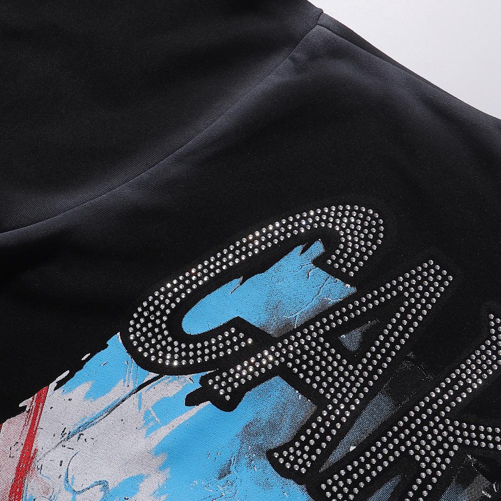 2026 Sommer Herren Oversize T-Shirt, Horror Karneval Totenkopf Print Dunkles Street Kurzarm T-Shirt Mit Strass Buchstaben