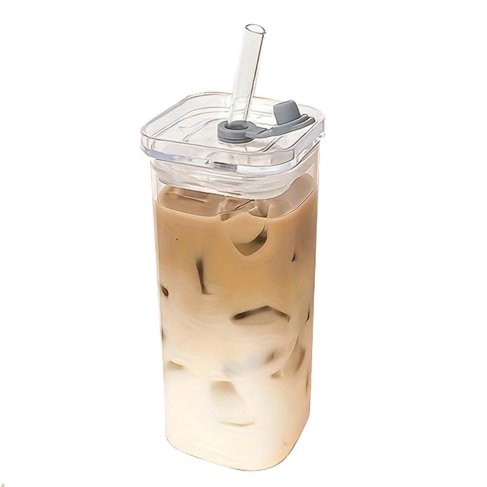 1/4pcs Portable Drinking Cup Unique Rectangular Heat-Resistant Glass Mug with Lid & Straw Durable for Hot or Cold Beverages