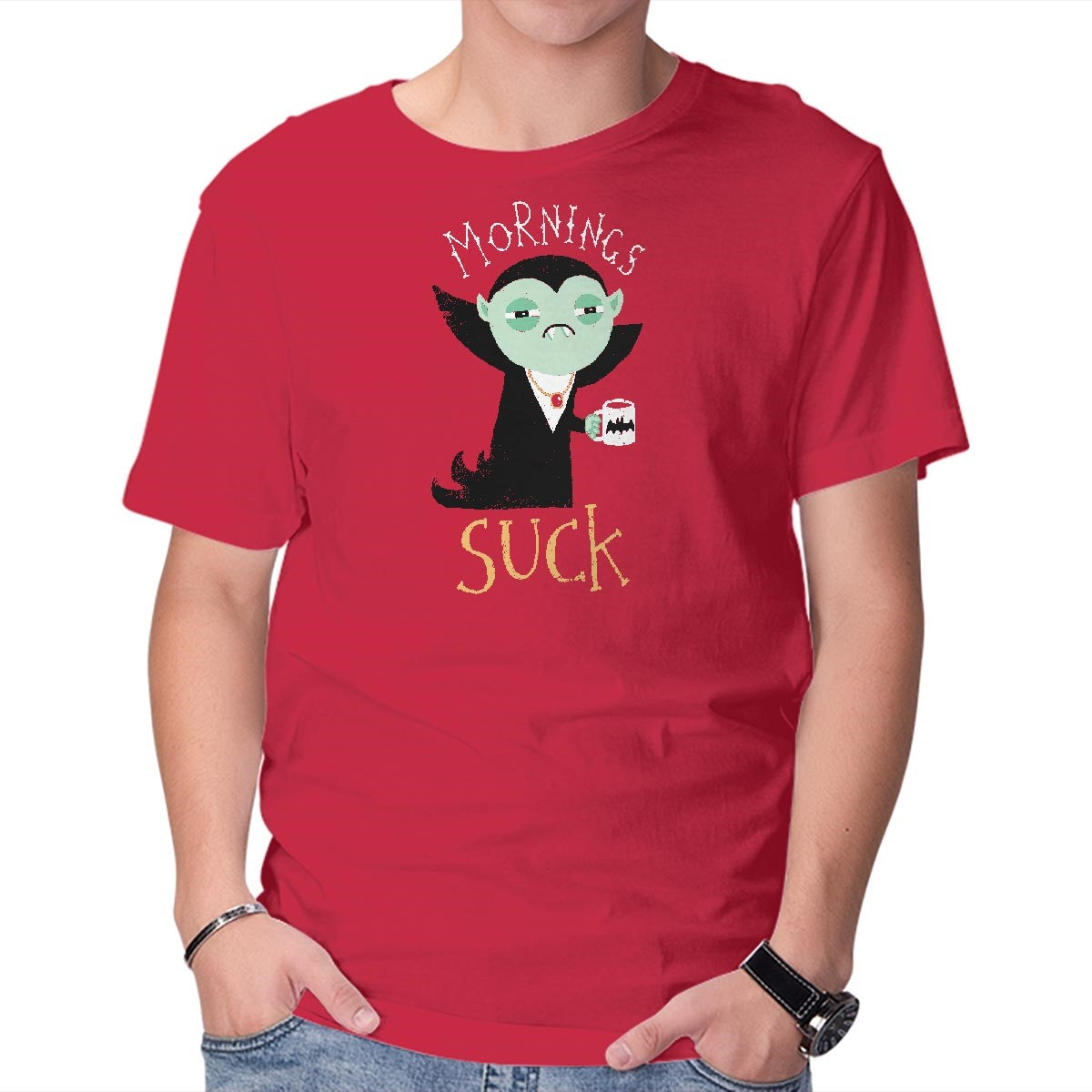 Unisex Crew Neck T-Shirt Mornings Suck Graphic Short Sleeve Casual Tee XXXL