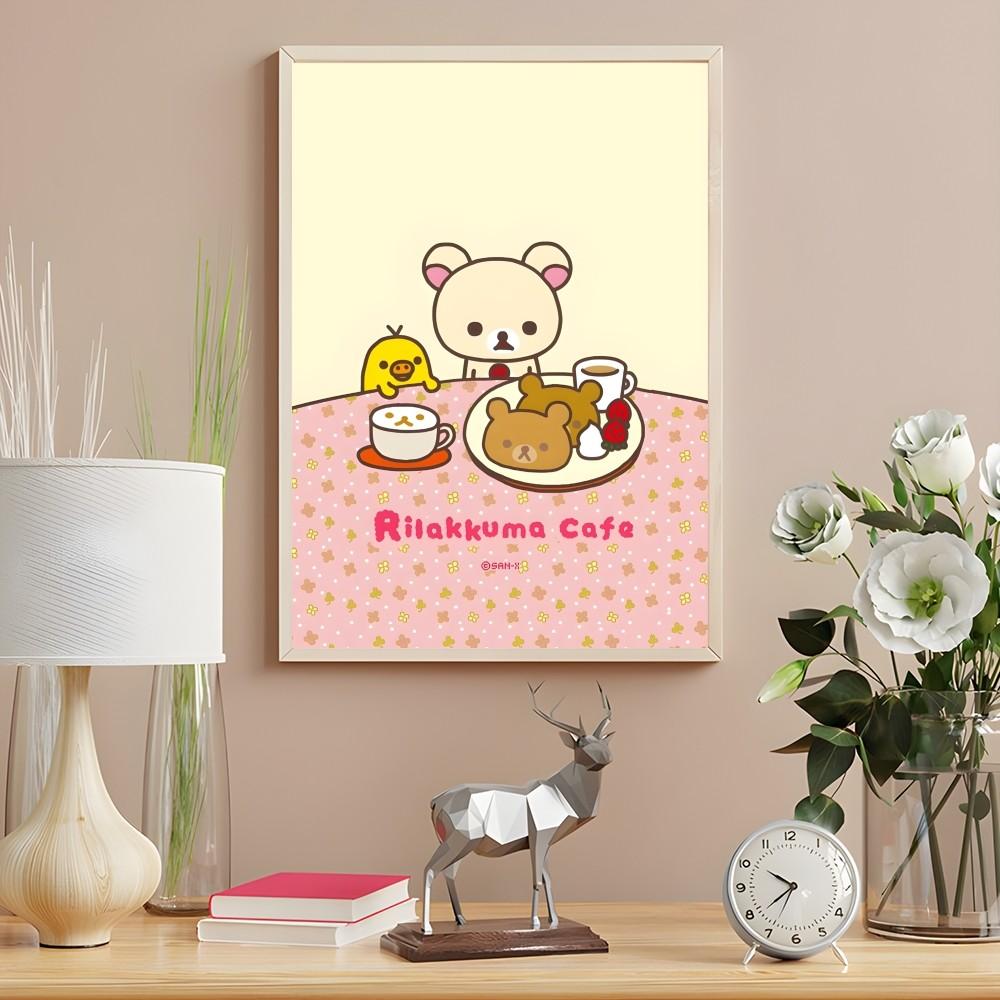 Uroczy Kreskówkowy R-Rilakkuma Plakat Anime Samoprzylepny Druk na Ścianę Wodoodporny Wystrój Estetyczny do Domu Salon Sypialnia Bar Korytarz