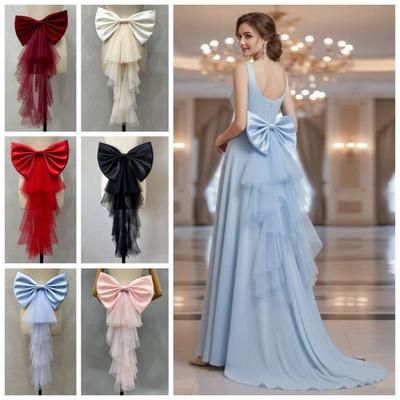 Single Layer Big Bow Waist Decoration Satin Mesh Solid Color Gown Waist Ornament Chic Temperament Wedding Dress Accessories