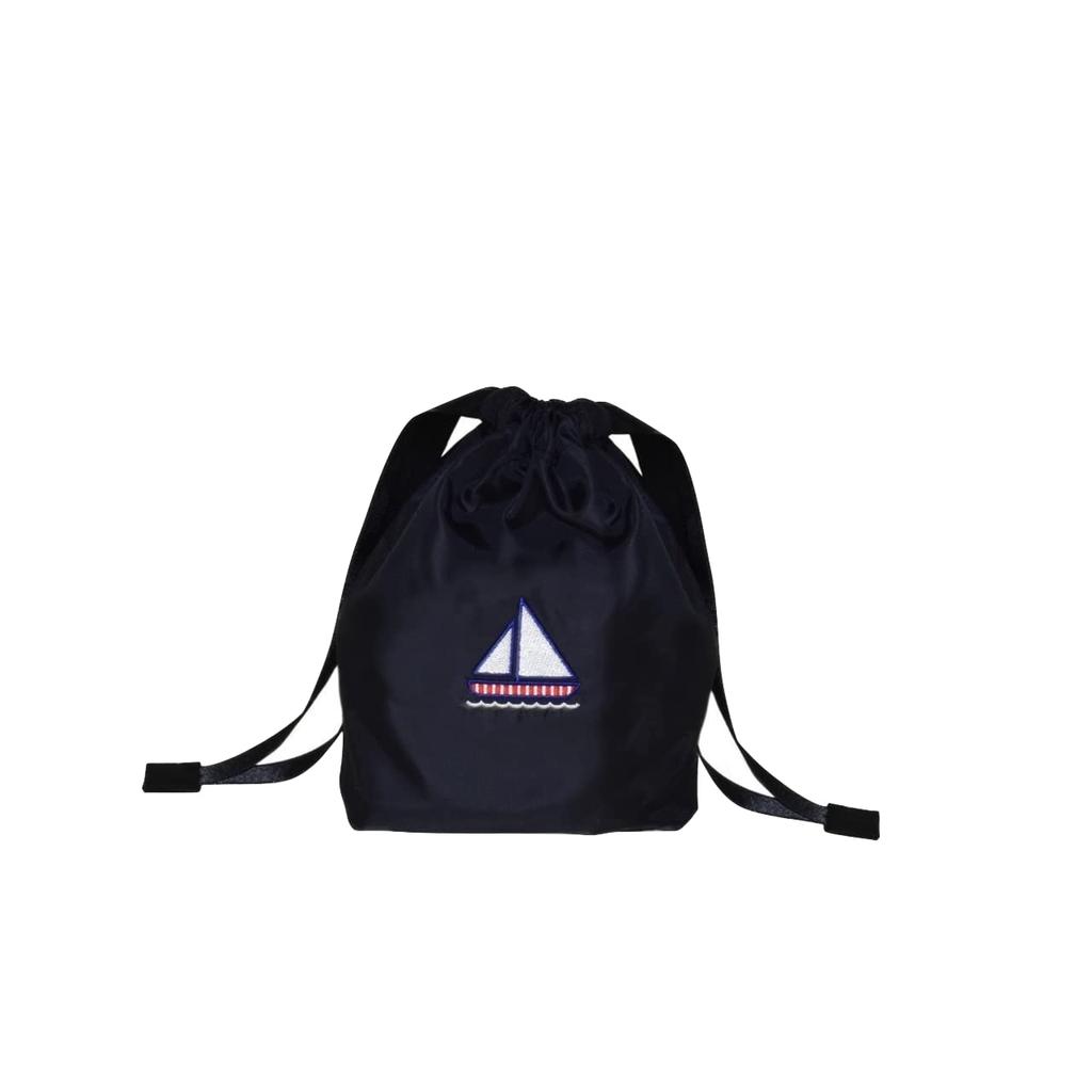 Angel Smile Royal School Grosgrain Portable Slippers Yacht Pattern Embroidered Navy Drawstring Bag Set RSSL2022004 Large (Jewel Black) (Size L) &