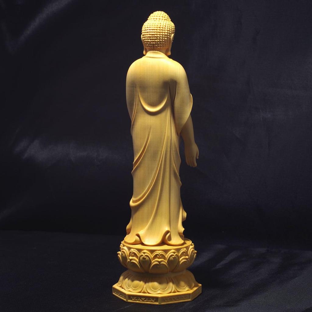 Stehende Amitabha Buddha Statue, Ungefähr 20 cm hoch, Aus natürlichem Buchsbaum gefertigt, Amitabha Buddha, Holzschnitzerei, [Produktcode]