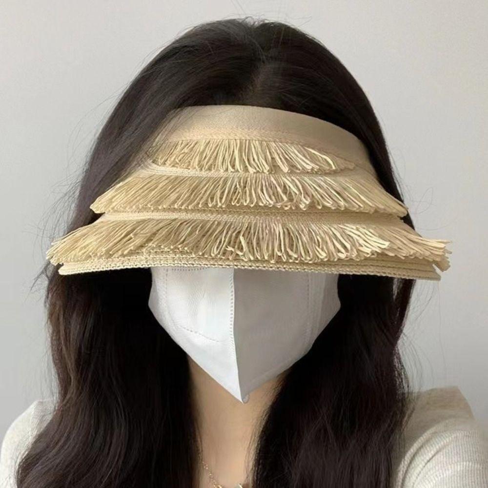 Empty Top Tassel Straw Hats Designer Sunshade Cap Wide Brim Empty Top Sun Hat  Outdoor