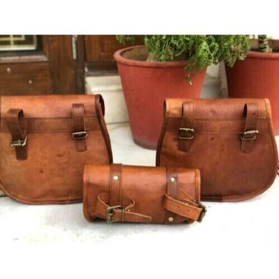 Leather Saddlebags Saddle Panniers For Motorcycle 3 Bag Side Pouch 3 Bags Bike