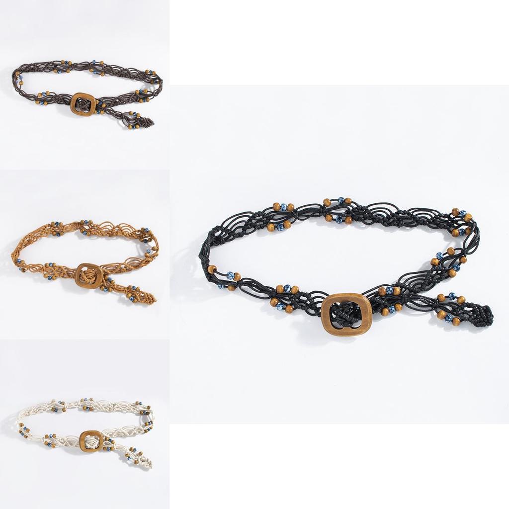 Bohemian Rope Waist Belt Handwoven Cotton Linen Folk Style For Vacation And Daily Use