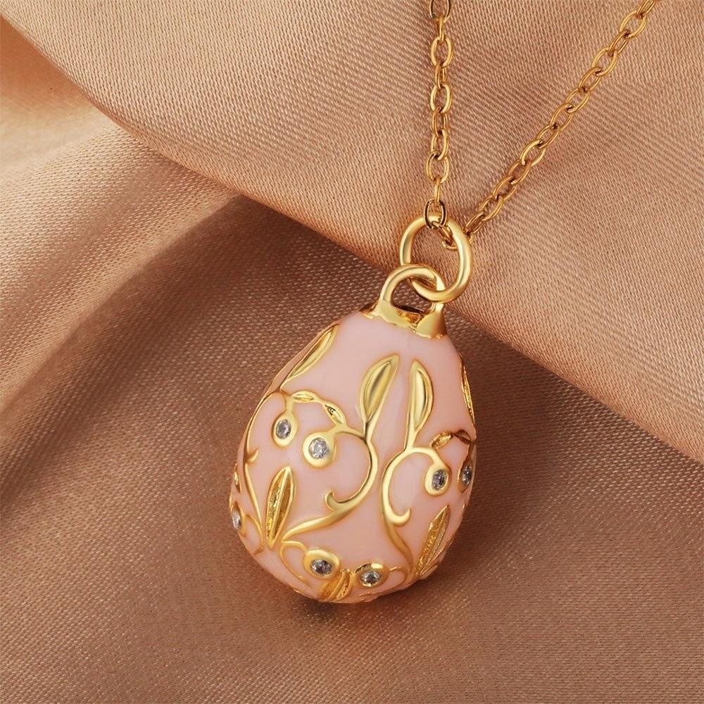 Copper Easter Egg Crystal Pendant Bohemia Necklace Pendant Colorful Enamel Pendant  Party