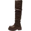 Brown British Platform Boots Women's Winter New Knee Thick Heel Premium Stacking Boots Retro Tall Tube