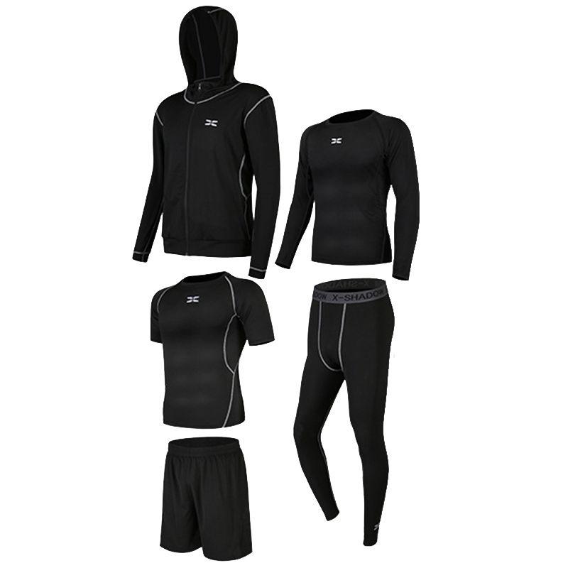 

Мужской комплект из 5 предметов для спортзала, бега, футболка, шорты, леггинсы, низ, брюки, спортивный костюм Black,L