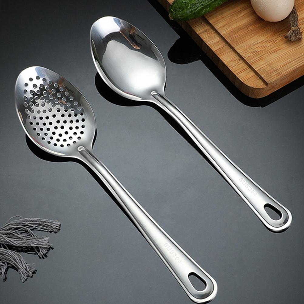 2 ks Sítko Nerezová ocel Servírovací lžíce Přenosné Děrované lžíce Nádobí pro každodenní použití Večeře Stříbrné Malé Opakovaně použitelné