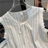 French Retro Lace-Trimmed Blue Striped Vest, 2026 Summer Style: Slimming, Age-Reducing Lace-Up Top for Women