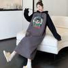 Korean Version of Large Size Women's Long-sleeved Hooded Sweater Dress Autumn and Winter Clothes Fat Mm Loose Color Matching Long Skirt