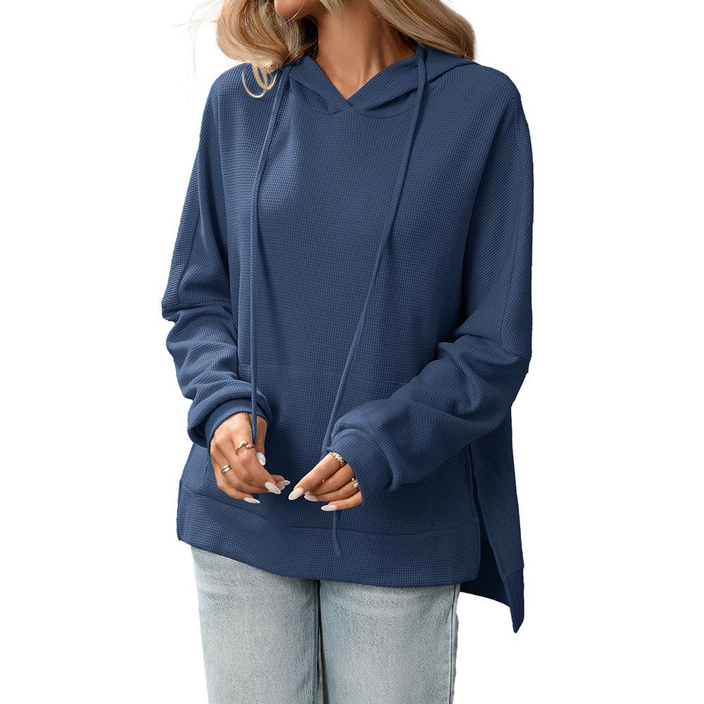 

Осень Зима 2025 Новая женская вафельная вязаная толстовка пуловер с длинным рукавом XXL темно-синий