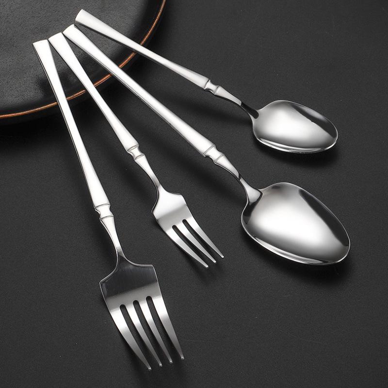 Western Cutlery Set: Stainless Steel Steak Knife, Fork, High-End Dinner and Dessert Spoon Set.