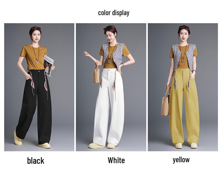 2026 Spring Korean Style High-Waisted Wide-Leg Chic Casual Pants
