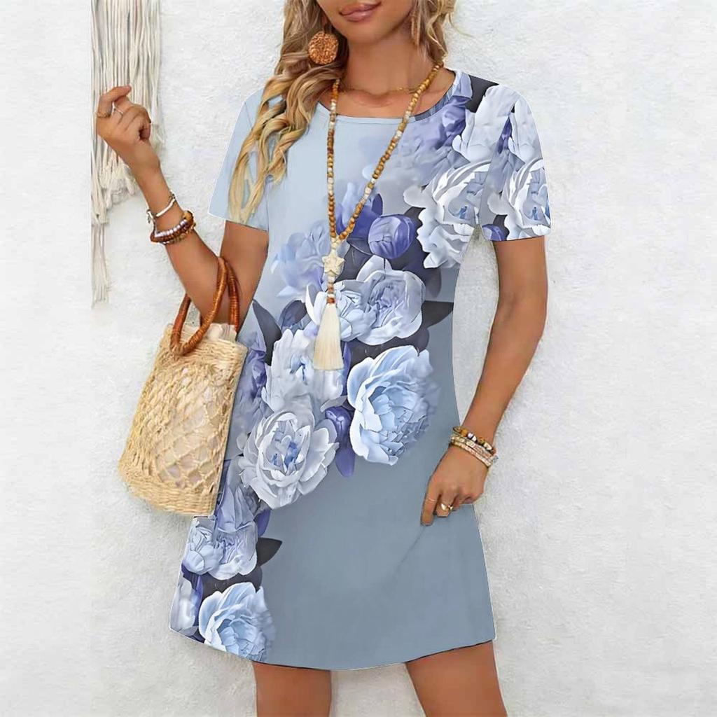 Women's Fashion Graceful Beautiful A Bud Just Ready To Burst Summer Spring Short Sleeve O-Neck Casual Dresses