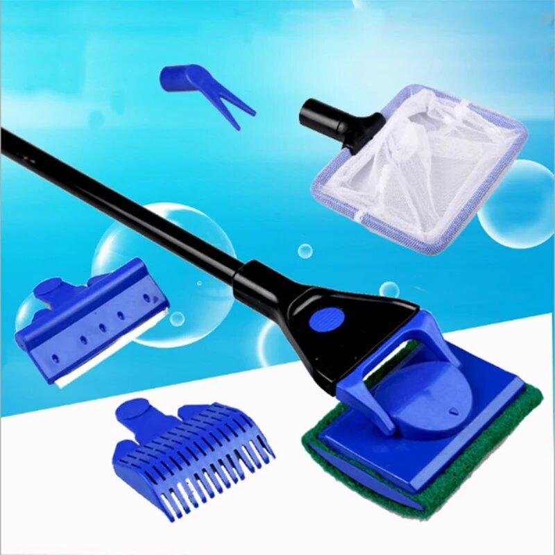 Aquarium Tank Cleaner Set Fish Net Gravel Rake Algae Scraper Fork Sponge Brush Glass Cleaner For Aquarium Cleaning Tools 5 In 1