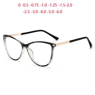 Blu-ray Blocking Cat Eye Nearsighted Eyeglasses Fashion PC Oval Prescription Spectacle 0 To -6.0 for Women Men