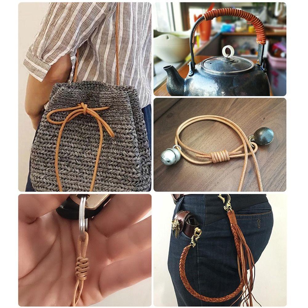 Round Genuine Cow Leather Cord 2 Meters Leather Strip Leather Thong Cord Handmade Flat Braided Leather Cord DIY Jewelry Making