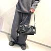Genuine Leather Women's Top Layer Cowhide Pleated Hand-scratched Single-shoulder Crossbody Handbag Double Shoulder Strap Pouch