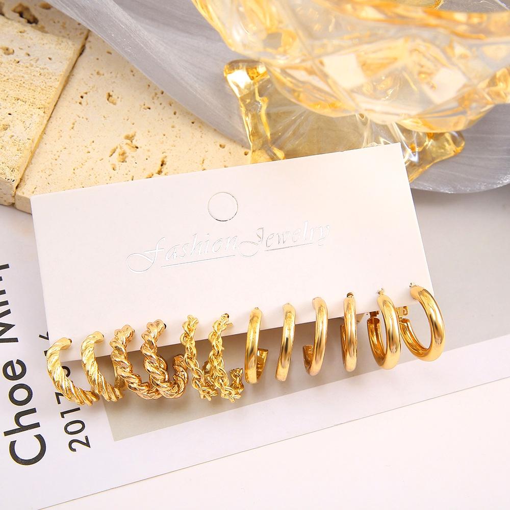 6 Paare/satz Einfache Gold Ohrringe Set für Frauen Retro Creolen Schmuck Zubehör