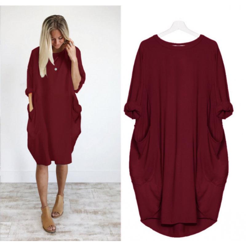 Women's Casual Loose Pocket Long Sleeve Plus Size Dress