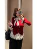Plus-Size Rode Stippen Strik Top - Zoete Winter Lange Mouwen Kerst Stijl voor Vrouwen