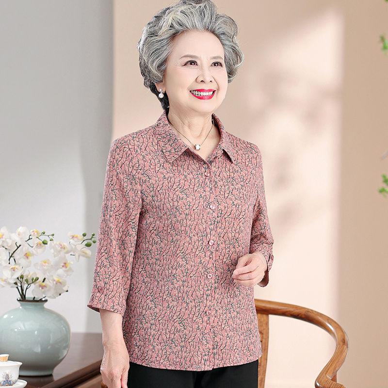 

Бабушкина весенняя рубашка Блузка с рукавами три четверти для пожилых женщин Летний повседневный топ 6XL красный